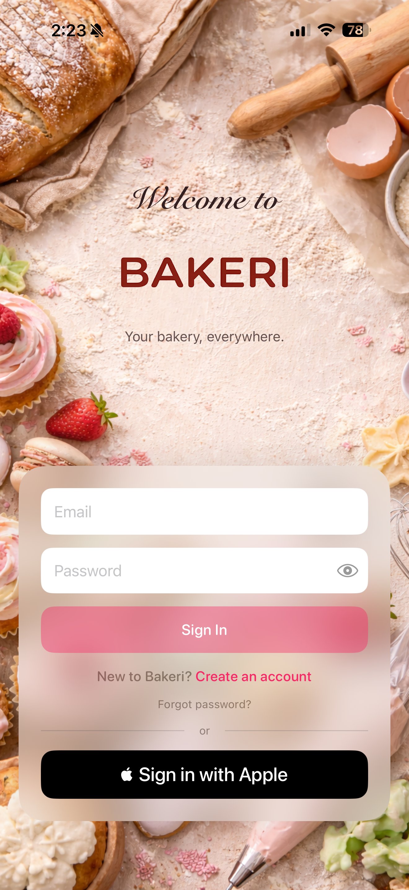 Bakeri welcome screen