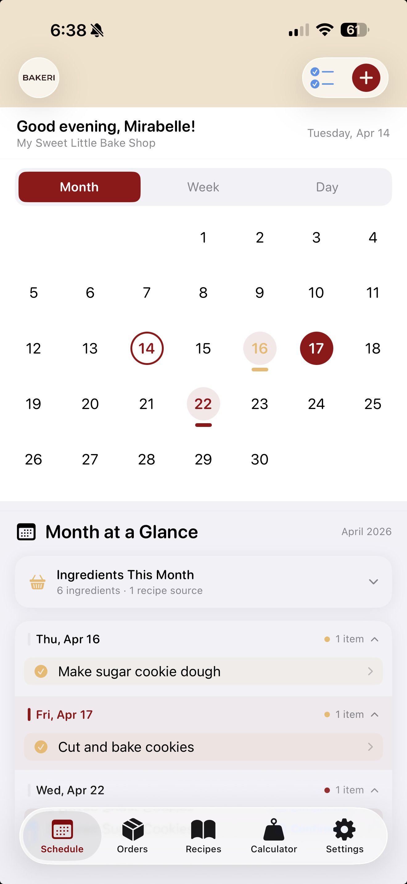 Bakeri schedule